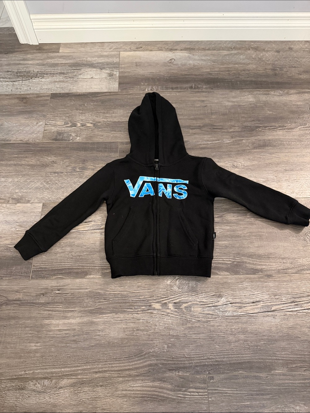 Vans Black Kids Zip Hoodie with Blue Logo